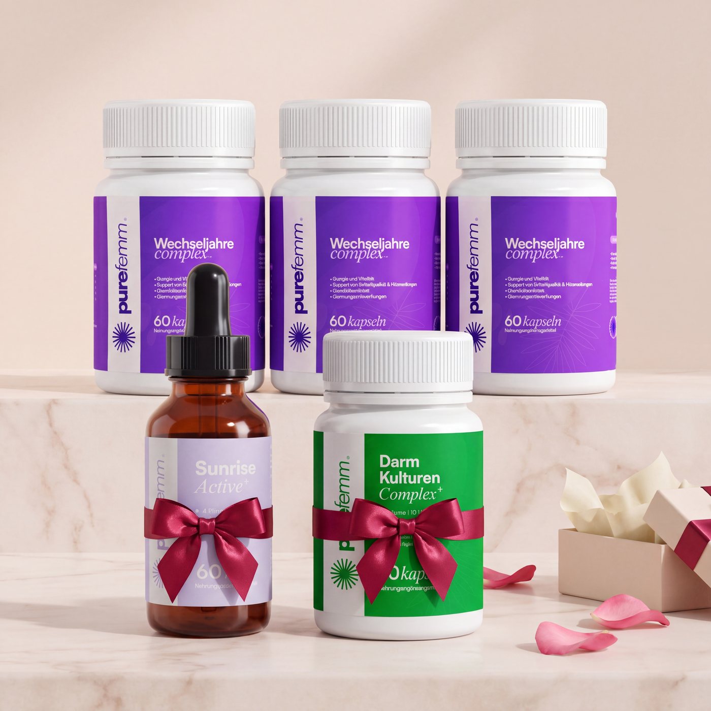 Wechseljahre Complex+ mit Sunrise Active+ und Darm-Kulturen Complex+ als Geschenk